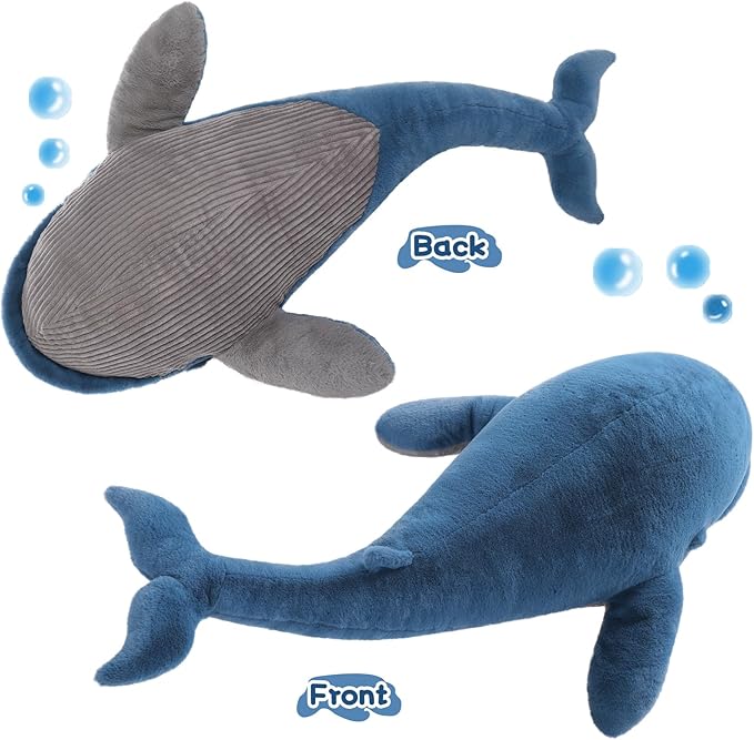 Tezituor 43.3 inch Giant Whale Stuffed Animal, Large Realistic Stuffed Whale Plush Ocean Toys, Hugging 4ft Soft Whale Plush Body Pillow for Girls Boys