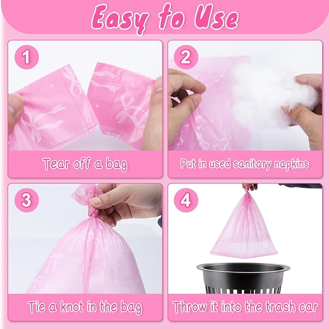 150 Pcs Sanitary Napkin Disposal Bags Lavender Scented Pink Bow Disposable Sanitary Bag Personal Care Disposal for Tampons Trash Bag Disposable Mini Bags for Women Privacy Handling Bag Diaper Sack