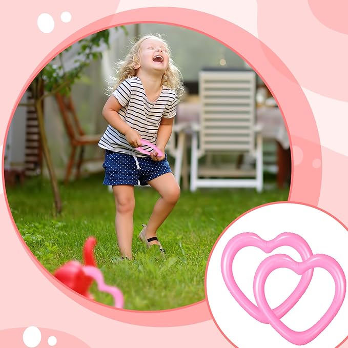 RoundFunny 24 Pcs Valentine‘s Day Heart Shaped Inflatable Ring Toss Pink Heart Plastic Rings for Games Fun Target Toy Toss Games for Party Favor Garden Backyard Outdoor