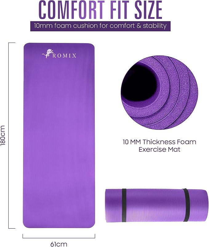 ROMIX Yoga Mat Thick 2/5 Inch (10mm), 72"L x 24"W Non-Slip Workout Mat, Large Yoga Mats for Women Men With Carry Bag and Strap, Exercise Mats for Home Workout Meditation Training Equipment