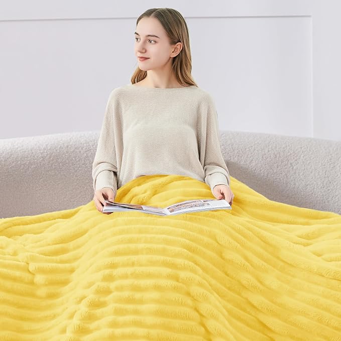 BEDELITE Ribbed Twin Blanket for Couch & Bed, Custard Yellow, 60"x80" | Ultra-Soft Plush Fleece, Cozy, Warm Yet Lightweight, Ribbed Texture, Home Decor, Machine Washable, Giftable, All-Season Use