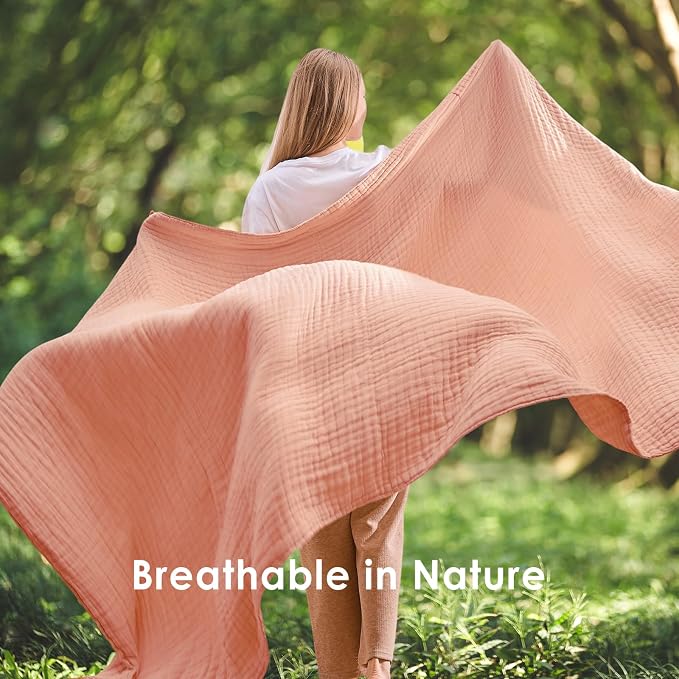 EMME Muslin Blankets for Adults Throw Blanket for Couch Breathable Gauze Soft Lightweight Airy Pink Queen 90" x 90"