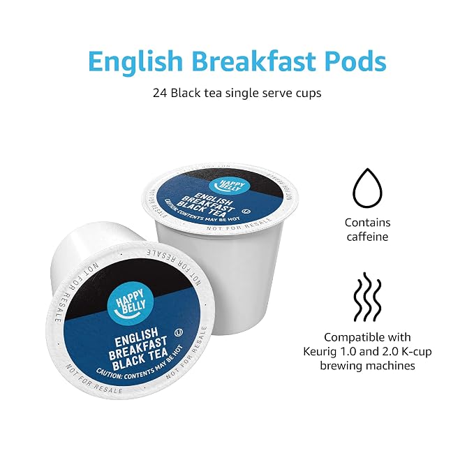 Amazon Brand - Happy Belly Tea Pods, English Breakfast, Compatible with 2.0 K-Cup Brewers, 24 Count (Pack of 2)