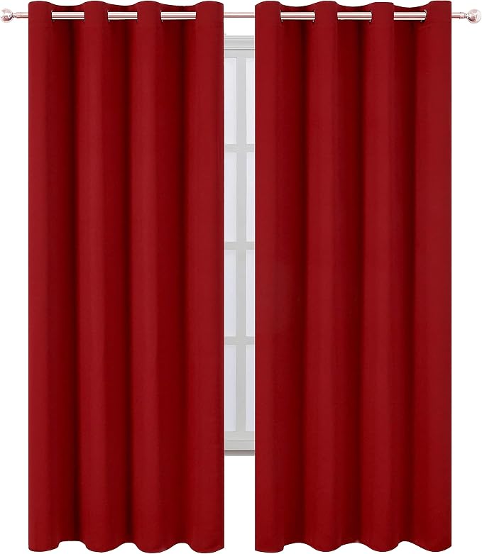 LEMOMO Red Curtains 52 x 84 Inch Long/Blackout Curtains Set of 2 Panels/Room Darkening Thermal Insulated Bedroom Curtains Drape