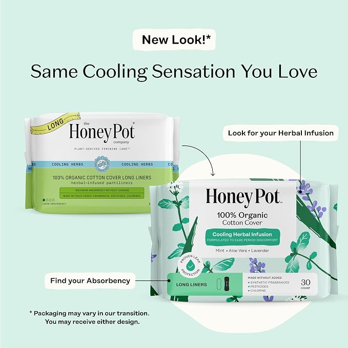 The Honey Pot Company - 120ct - Herbal Long Panty Liners for Women - Infused w/Essential Oils for Cooling Effect & Organic Cotton Cover - Feminine Care