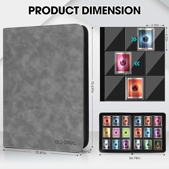 Top Loader Binder, 9 Pockets Card Binder Holds 252 Top Loaders, Premium Trading Card Collection Holder, Top Loader Storage Album for TCG, Sports Cards, Gray (FOR TOP LOADERS ONLY)