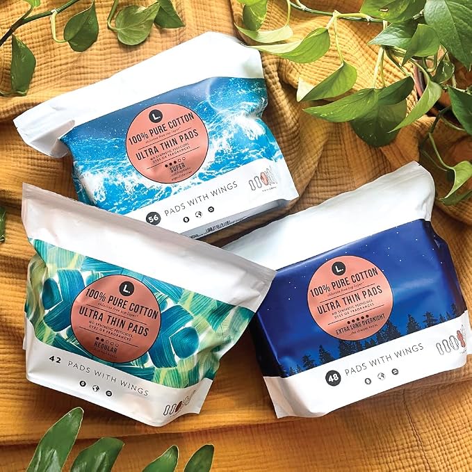 L. Ultra Thin Unscented Pads With Wings, Super Absorbency, 42 Ct, 100% Pure Cotton Chlorine Free Top Layer