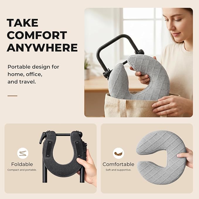 Freebody Upgraded Massage Headrest for Bed with Armrest Shelf & Breast Pillow, Adjustable Massage Face Cradle at Home,18" Height Massage Head Holder for Sleeping Mattress, Classic Grey