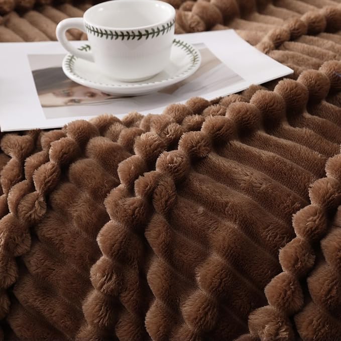 Brown Fleece Throw Blanket for Couch Sofa 50”x60”with Striped Design | Fleece Blankets Room Home Decor Lightweight Plush Soft Cozy Gifts for Women Mom