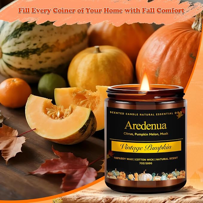 Vintage Pumpkin Candle – Warm Spiced Holiday Candles, Soy Candles for Home, Cozy Christmas Scent with Pumpkin, Cinnamon & Vanilla – Winter Aromatic Candle Gift for Women & Men