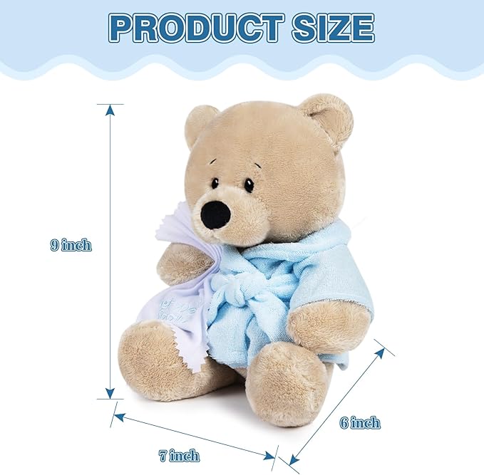 My OLi 9" Teddy Bears Cloth Bear Stuffed Animal Plush Toys Bear Dressed in Bathrobe with Soothing Towel “Get Well Soon” Sleeping Soft Toy Bedtime Gifts for Baby Kids Girls Boys，Blue