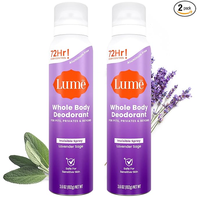 Lume Invisible Spray Deodorant For Women - Whole Body Deodorant Spray - 72 Hr Odor Control - Ozone Friendly, Natural Propellant - Aluminum & Baking Soda Free, Skin Loving - 3.6 ounce (Lavender Sage)