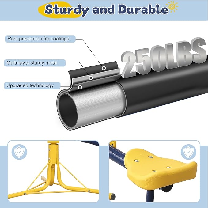 Seesaw for Kids Outdoor for Ages 2-10,68.5 inch Teeter Totter Sit and Spin Outdoor Toys Swiveling 360 Degrees Rotating for Children Age 2 3 4 5 6 7 8 9 10 Courtyard Park Playground Balcony