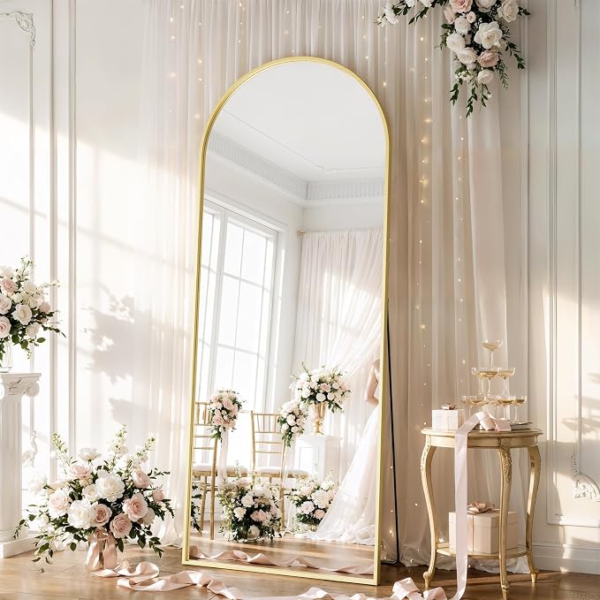 26x71 Inch Full Body Mirror - Large Arched Full Length Mirror with Stand Aluminum Frame Wall Mounted Leaning for Bedroom Living Room