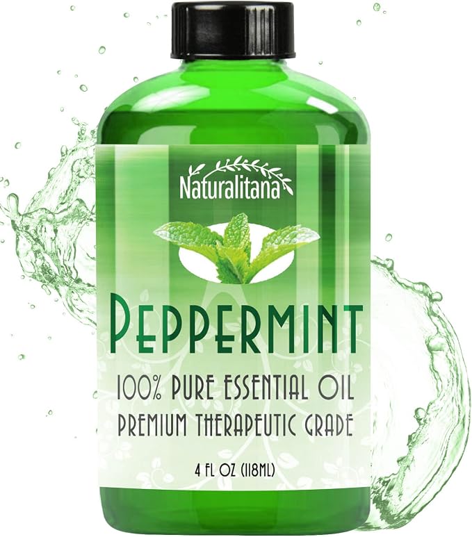 Naturalitana Peppermint Essential Oil Therapeutic Grade for Aromatherapy, Hair, Relaxation – Mint Scented 4 Fl Oz Bottle with Dropper