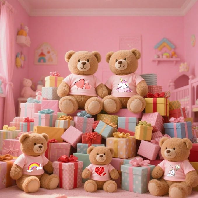8-Pack Pink Blank T-Shirts for 17-18 Inch Bears | Thick DIY Stuffed Animal Canvas Clothes (Pink)