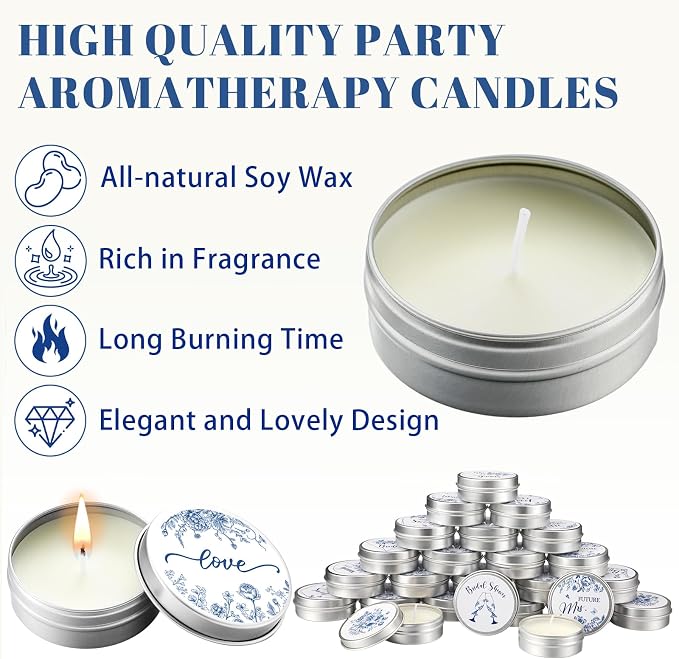 Treela 24 Pcs Something Blue Before I Do Candles Favors Lavender Scented Candle Tins with Lids Floral Candle Gift Favors for Something Blue Bridal Shower Bachelorette Engagement Wedding Party