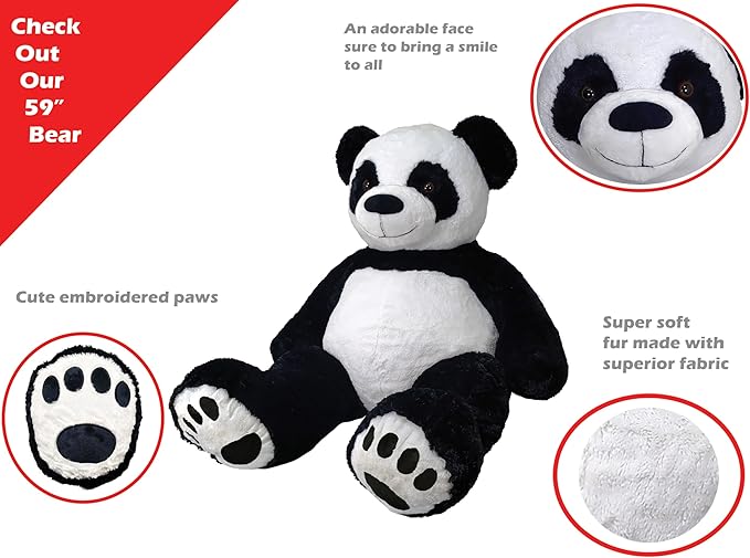 Anico 59" Tall (5 Foot) Giant Plush Bear, Stuffed Animal, Panda Bear with Smiling Face. Premium Stuffed Toy Panda, Perfect for Girlfriend, Kids, Valentine's Day, Christmas!
