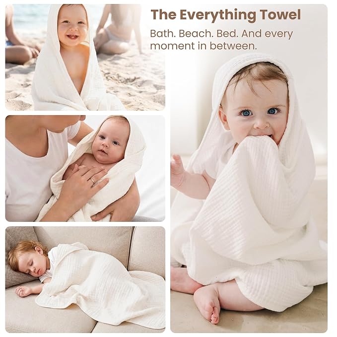 Konssy 2-Pack Muslin Hooded Baby Towels, 100% Cotton, Ultra-Soft & Absorbent Baby Bath Towels with Hood for Newborn & Infant (Pink, Floral,37.5" x 37.5")