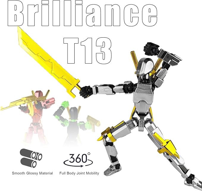 Assembly Completed T13 3D Printed Action Figures,Dummy 13 Robot 13 Movable N13 Action Figure, T 13 Gift for Collectors Desktop Decorations for Game Lovers Toy (White + Metal Weapon)