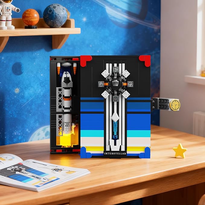 HOGOKIDS Magic Space Book Nook Building Set with LED Light, 945PCS Book Nook Building Block Sets for Bookshelf Home Decor, DIY Miniature Book Model Craft Kit, Christmas Birthday Gifts for Adults Teens