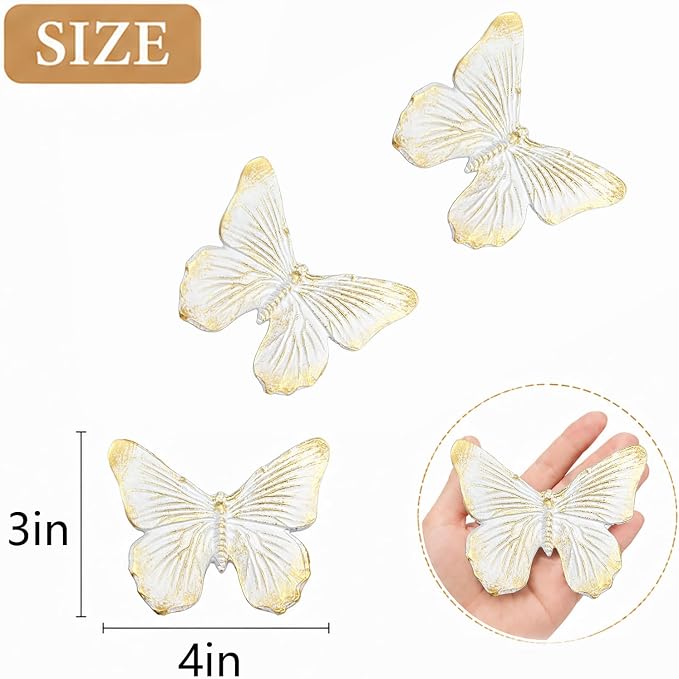 GUSFREUD 3D Butterfly Wall Decor Set – Resin Wall Decor for Living Room, Bedroom, Bathroom, Dining Room, Outdoor and Gallery Walls - Ivory Gold - Set of 3