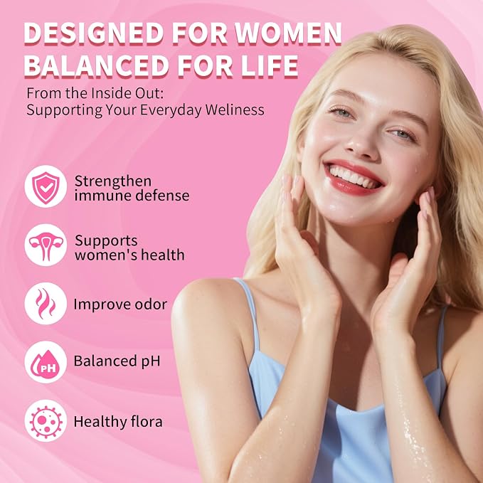 Women's Probiotics Slippery Elm Gummies, Sugar-Free Feminine Probiotics Gummies Support pH Balance, Gut Health & Immune System, Pineapple Flavor, 60 Count