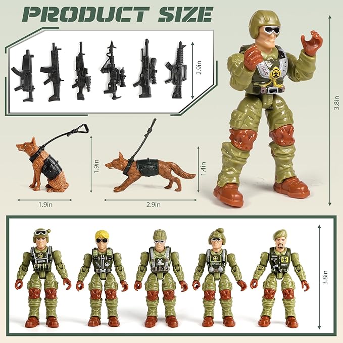 HAPTIME Army Men Action Figures with Weapons, Toy Soldiers for Boys, Plastic Army Toys for Boys 6-8, Birthday Gift for Military Collectors (6Pcs Green + 6Pcs Yellow)