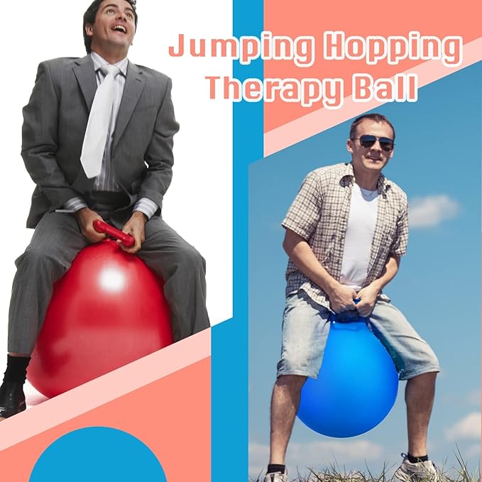 Lewtemi 3 Pcs 15 Inch Bouncing Ball with Handle, Outdoors Hopper Jumping Hopping Ball and Air Pump for Sports Exercise (Red, Blue, Green)
