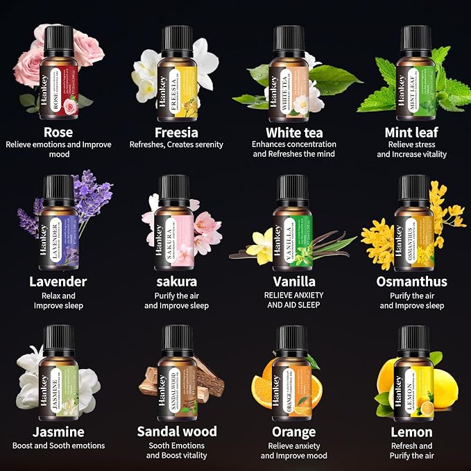12 Pack Essential Oils Gift Set, Premium Fragrance Essential Oils for Diffuser, Air Purifier, Humidifiers, Essential Oil Scent Aromatherapy Oils for Relaxation, Travel, Sleep & Mood, 10ml / 0.34fl.oz