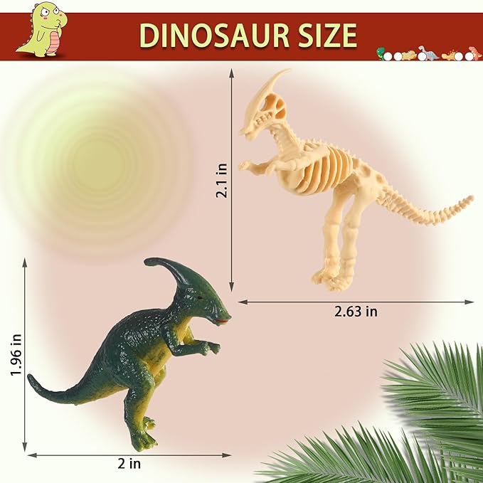 UPINS 24 pcs Dinosaur Skeleton Toy 3.5 Inch Assorted Figures and Dinosaur Fossil Skeletons with Storage Box Educational for Science Play Dino Sand Dig Party Favor Decorations