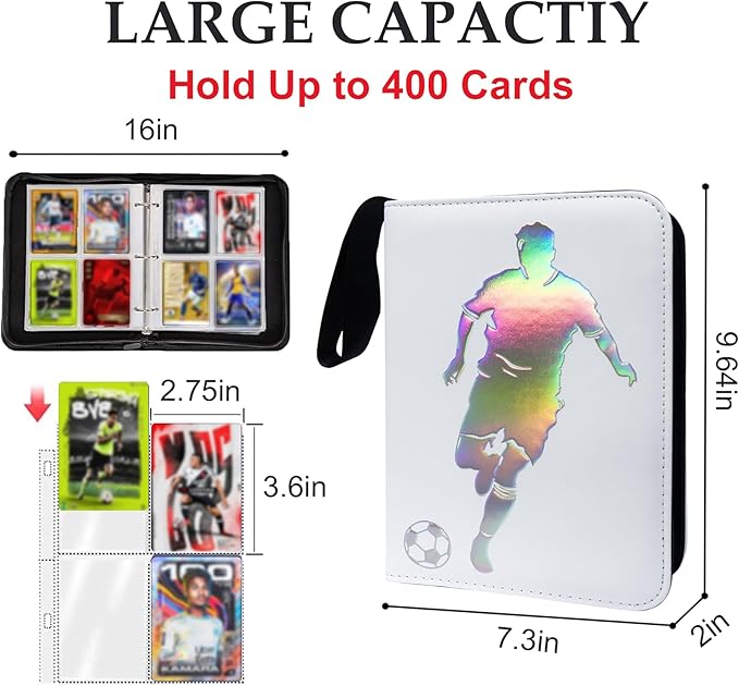 400 Pockets Soccer Card Binder, Portable Waterproof Storage Card Album with Removable Sleeves for Sports Soccer Cards 2025 2026 Collectors