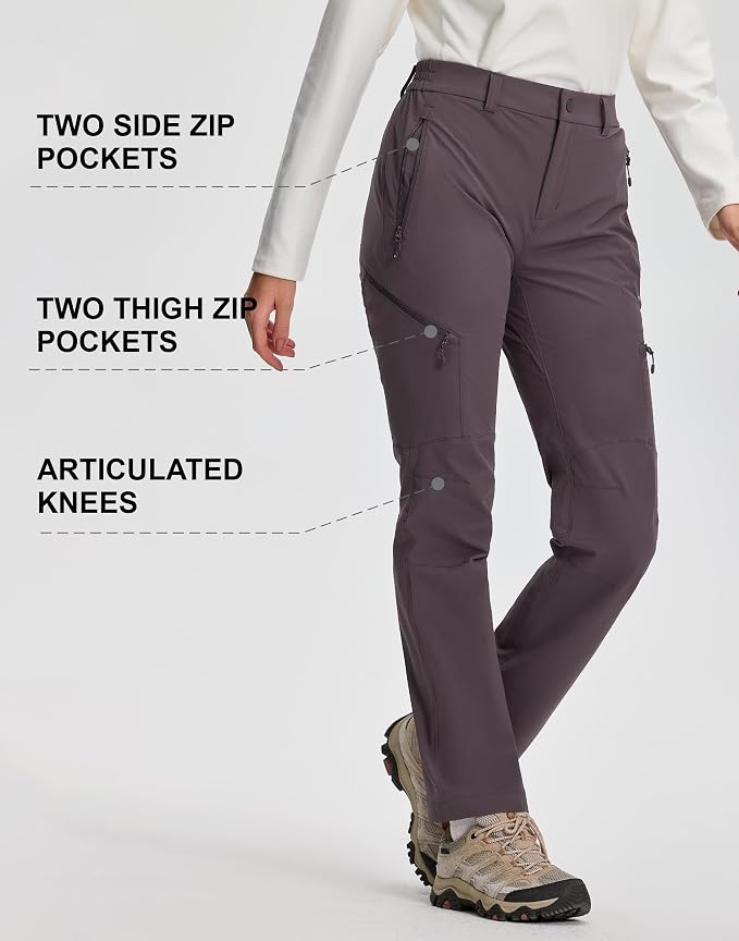 Pioneer Camp Women's Hiking Cargo Pants Water Resistant Ripstop with 4 Zip Pockets Quick Dry Climbing Softshell Trail Travel
