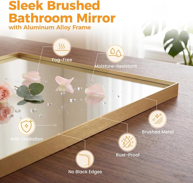 Sweetcrispy Bathroom Mirrors for Over Sink, 30" x 36" Rectangle Wall Mount Mirror with Metal Frame, Modern Vanity Mirror with Tempered Glass, for Home Decor, Anti-Rust, Gold