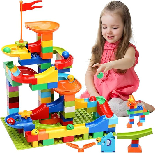 COUOMOXA Marble Run Building for Kids: STEM Building Blocks Set Compatible with Classic Bricks - Educational Toys for Kids Ages 3 4 5 6 7 8+ Home Classroom for Boys Girls