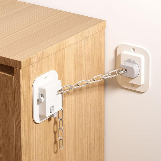 YEYA Upgraded Anti-Tip No Drill Furniture Anchor with Strong 3M Adhesive Backing 10" Adjustable Steel Cable Straps, Baby Proofing Wall Anchors for Child Safety, Playroom Essentials 2P