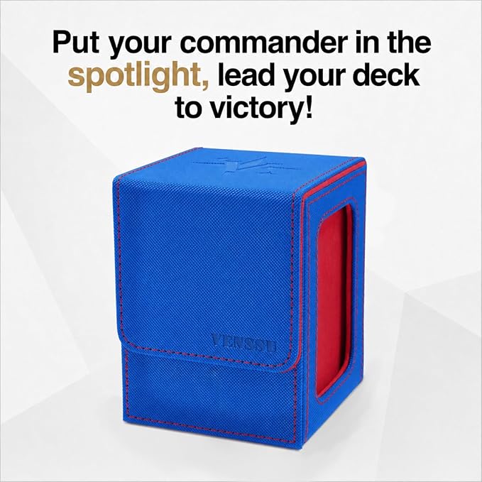 Venssu MTG Deck Box for Commander Display,Card Deck Box Fits 100 Double Sleeved Cards,TCG with 2 Dividers and 1 Toploader (Blue and Red)