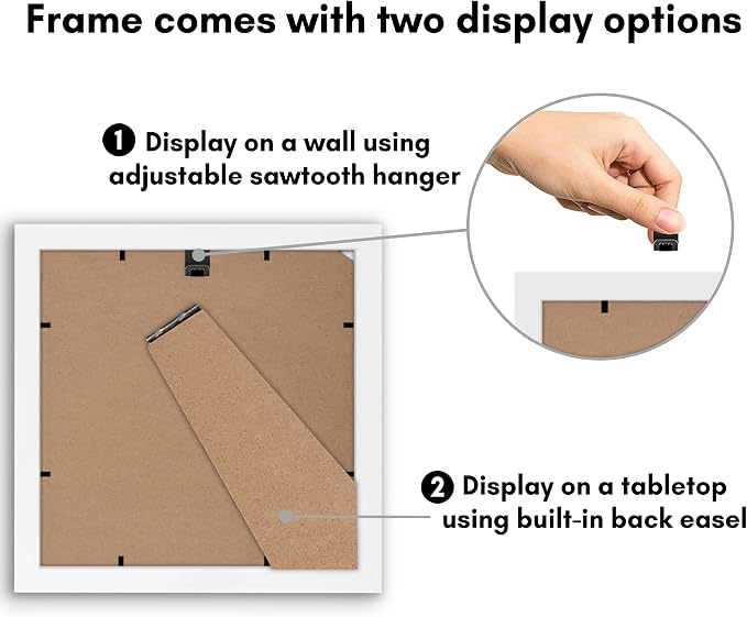 Americanflat 8x8 Picture Frame - Matted to 5x5 - Engineered Wood - White | Shatter-resistant glass, wall or tabletop display with included easel, sawtooth hangers included, use with or without mat