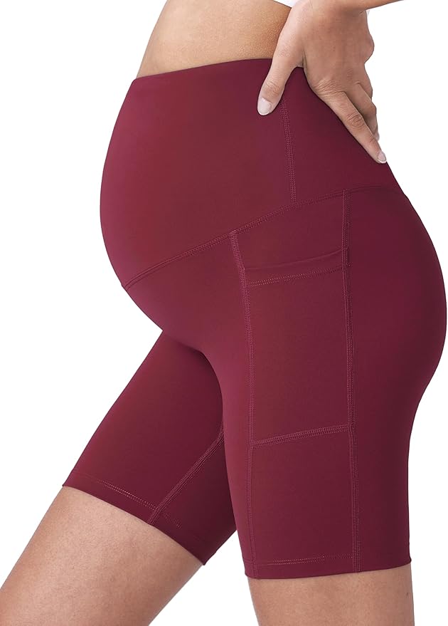 POSHDIVAH Women's Maternity Yoga Shorts Over The Belly Bump Summer Workout Running Active Short Pants with Pockets 5"/8"