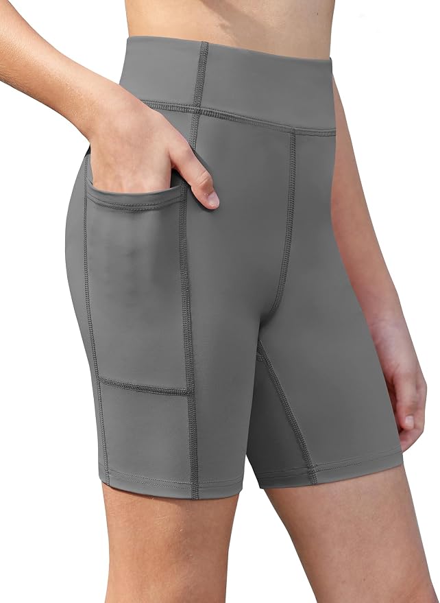 Zaclotre Girls Bike Shorts with Pockets Kids 5" High Waisted Yoga Workout Athletic Running Volleyball Spandex Shorts
