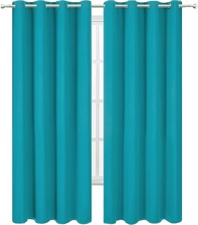 LEMOMO Blackout Curtains 66 x 95 inch/Teal Curtains Set of 2 Panels/Thermal Insulated Room Darkening Bedroom Curtains