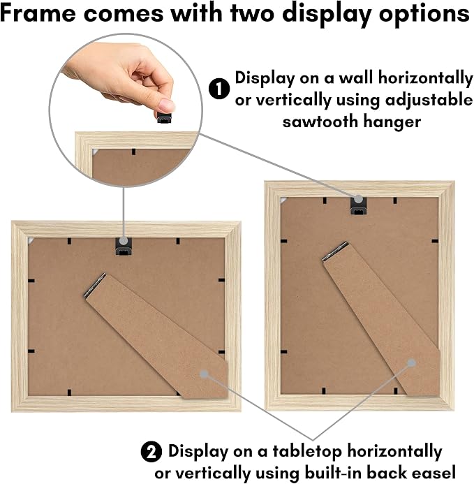Americanflat 8x10 Picture Frame - Matted to 5x7 - Natural Oak | Engineered Wood construction, Shatter-resistant glass, wall or tabletop display with included easel