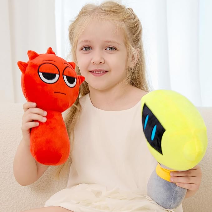 XYG® Plush Toys, Horror Games Plushies Toy for Fans, 2PCS Sprunky Game Toys Plush, 2PCS Sprunky Soft Stuffed Animal Pillow Doll Birthday for Fans Kids Adult (10" Yellow & Red)