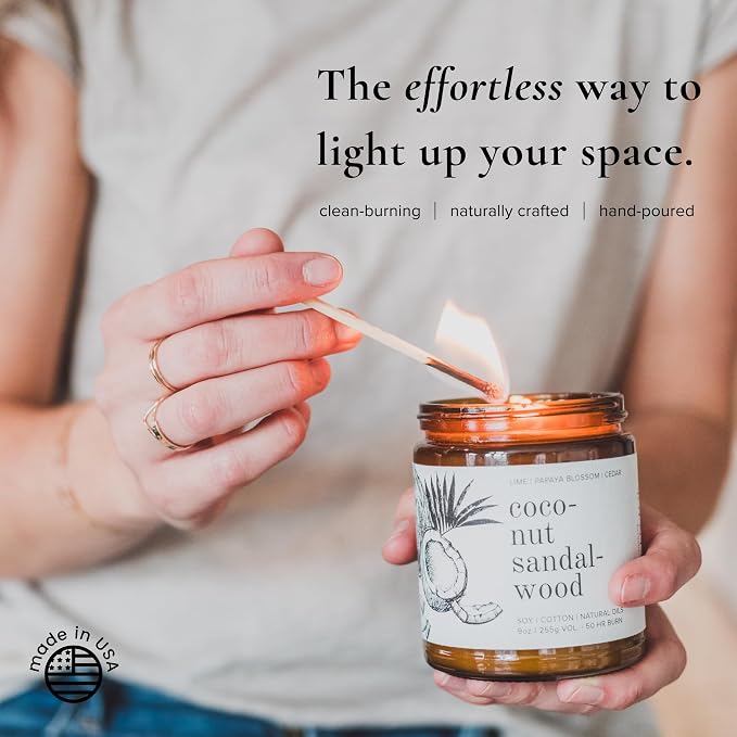 Broken Top Coconut Sandalwood Pure Soy Candle | 9 oz. | Lime, Papaya & Cedar. 50-Hour Burn Time. Natural Cotton Wick, Vegan, No Parabens, No Phthalates