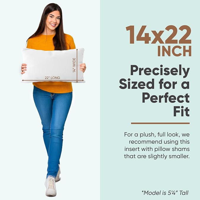 Pillowflex Synthetic Down Pillow Insert 14x22 in - Karate Chop Pillow | Small Rectangle Sham Form, Plush Polyester Cotton Blend, Cloud-Like Comfort, Clump-Resistant Fill, Smooth Elegant Finish