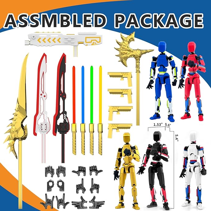 5-Pack T13 Action Figure Already Assembled, Multi-Colored Titan 13 Action Figure Set with Laser Saber 3D Printed T 13 Lucky Robo Dummy Nova 13 Action Figures, Figura de acción t13