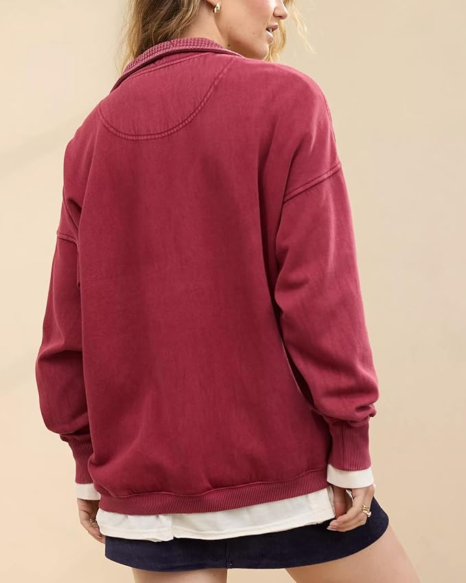 Gacaky Sweatshirt for Women Oversized Casual Long Sleeve Button Henley Neck Pullover Tops Fashion Outfits Clothes