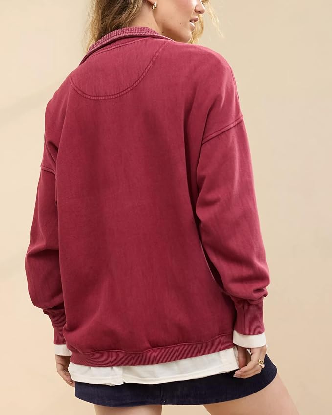 Gacaky Sweatshirt for Women Oversized Casual Long Sleeve Button Henley Neck Pullover Tops Fashion Outfits Clothes