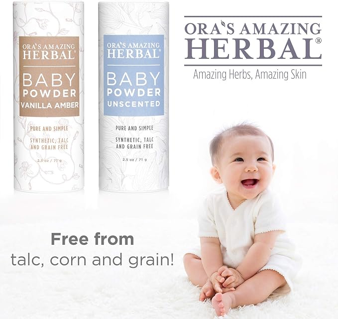 Baby Powder Talc-Free, Cornstarch Free Baby Powder, Unscented Fragrance Free Powder, Arrowroot Clay and Organic Plantain Leaf Powder, Ora’s Amazing Herbal, 2.5 oz 3 Pack