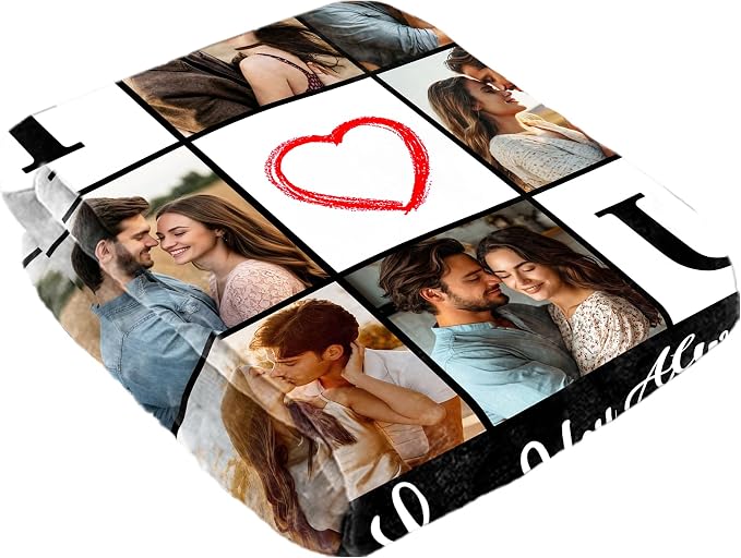 SHIPS NEXT DAY Custom Blanket with Picture Text Personalized Photos Blanket Customized Valentines Day Christmas Wedding Birthday Gifts for Couples Boyfriend Girlfriend Him Her Customize Blankets